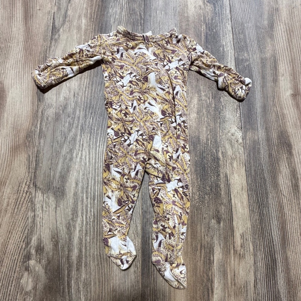 Kate Quinn Bamboo Footed Sleeper Botanical Print Mustard Purple NB Pajamas